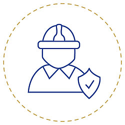 Icon representing employee safety, shown as a person wearing a helmet with a shield symbol.