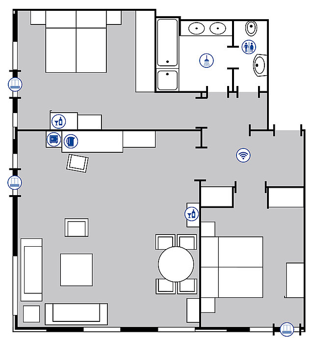 Room floor plan Grand suite at the Maritim Hotel Bellevue Kiel