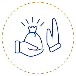 Icon representing protection against corruption, shown as a rejecting hand and a money symbol.