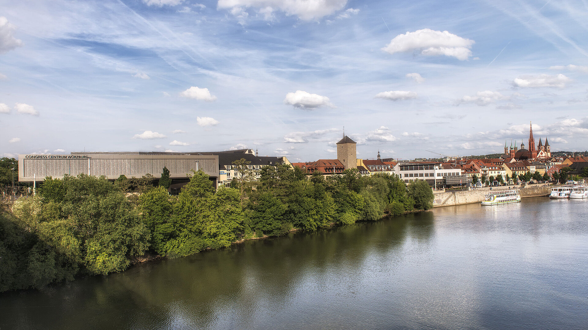 Congress Centrum Würzburg with view of the Main river, old town and historic towers