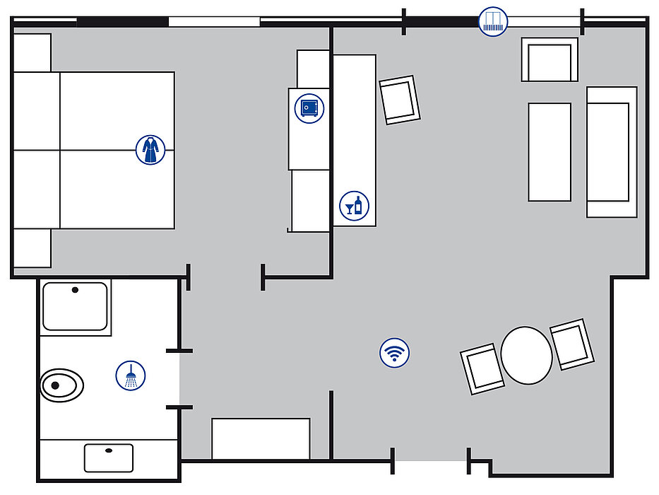 Room floor plan Junior suite in the Maritim Hotel Köln