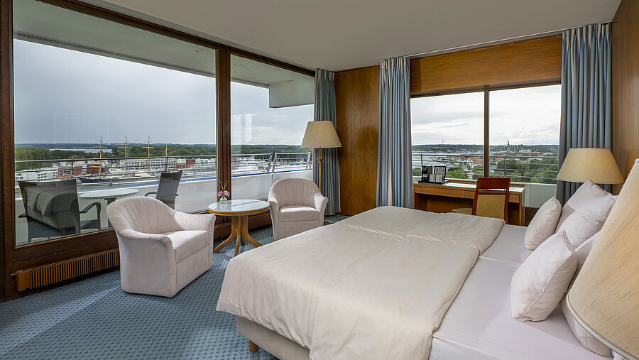 Spacious double room at Maritim Hotel Travemünde with harbour view