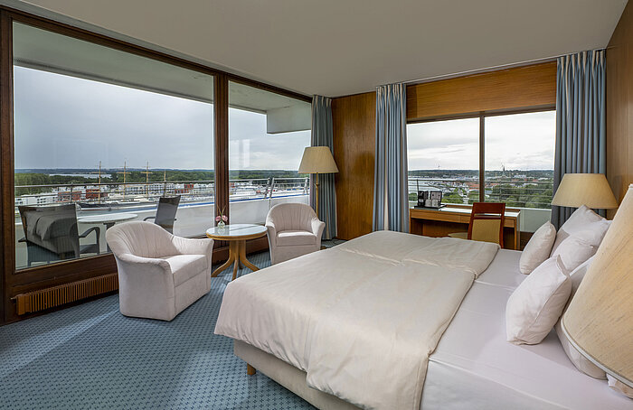 Spacious double room at Maritim Hotel Travemünde with harbour view