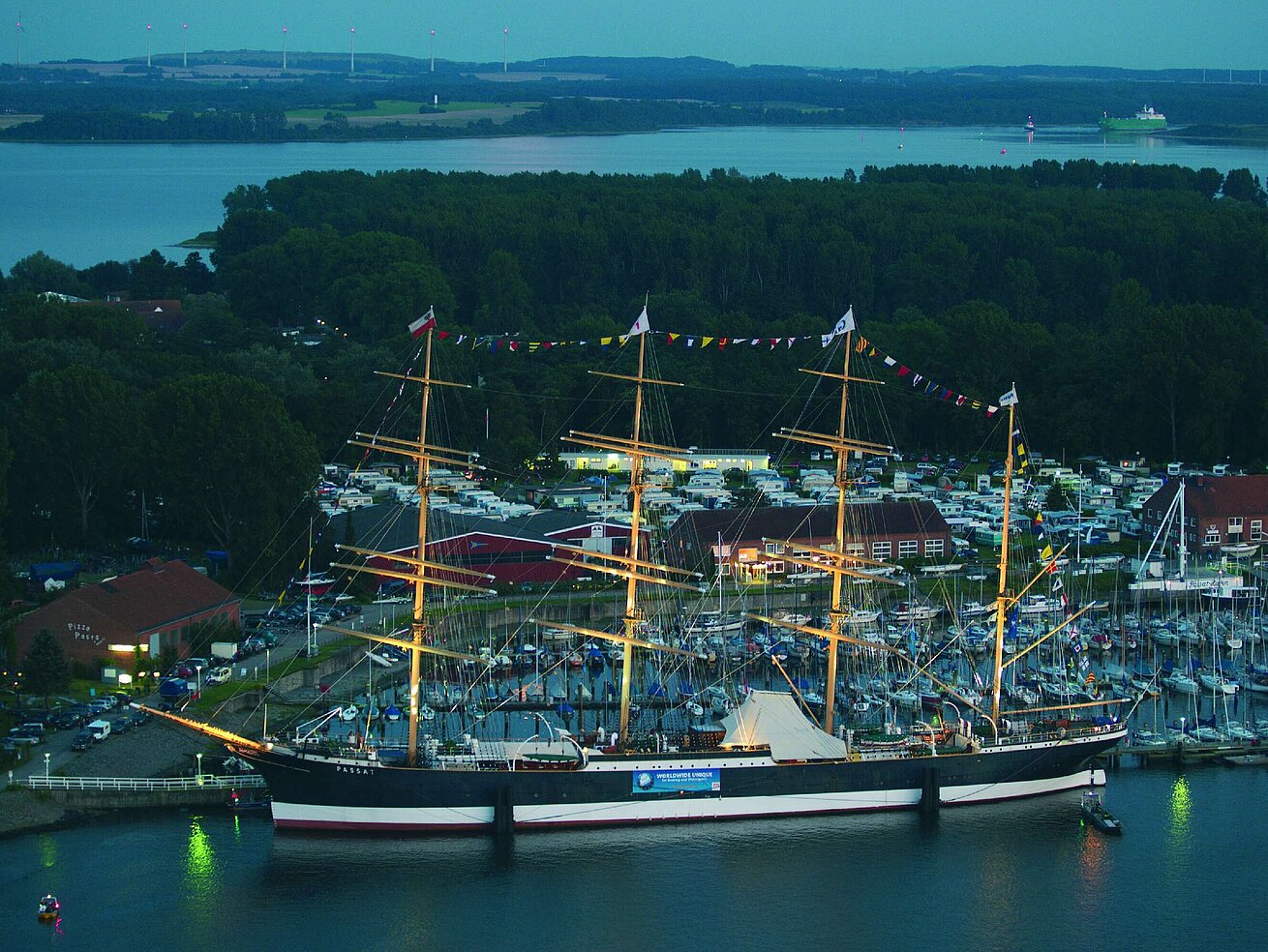 Historic sailing ship Passat in daylight near Maritim Hotel Travemünde