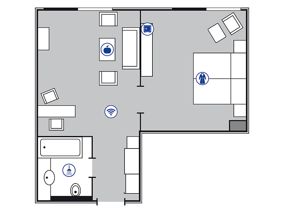 Room floor plan Junior suite in the Maritim proArte Hotel Berlin