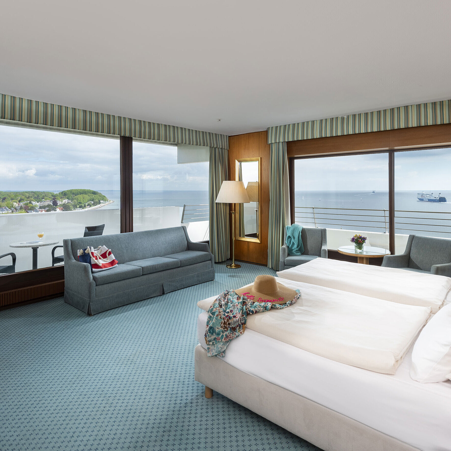 Spacious room at Maritim Hotel Travemünde with views of the Baltic Sea and harbour