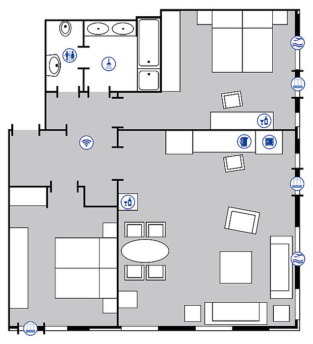 Room floor plan Presidential suite at the Maritim Hotel Bellevue Kiel
