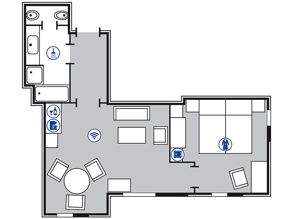 Room floor plan Junior suite in the Maritim Hotel & Internationales Congress Center Dresden