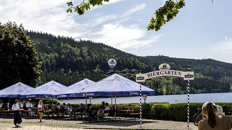 Maritim beer garden with view of Lake Titisee and the surrounding Black Forest