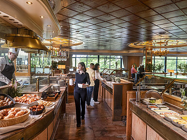 Rich breakfast buffet at Maritim Hotel Hannover with fresh pastries and hot dishes.
