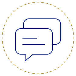Icon representing dialogue with business partners, shown as two speech bubbles symbolising communication.