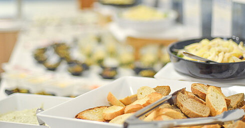 Fresh bread, dips and pasta at the buffet at the Maritim Resort Calabria