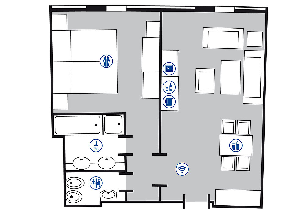 Room floor plan Junior suite in the Maritim Airport Hotel Hannover