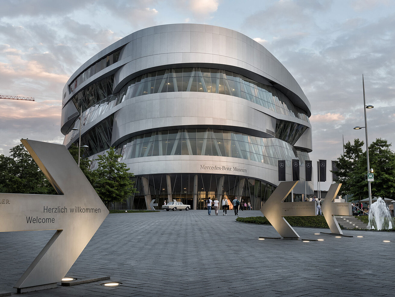 Exterior view of the Mercedes-Benz Museum in Stuttgart with modern architecture