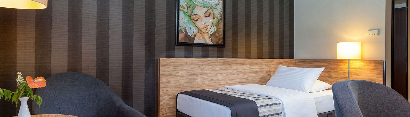Classic Single room at Maritim Hotel Königswinter with a single bed, cosy seating area and modern interior.