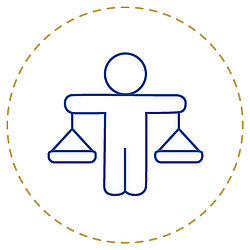Icon representing respect for employees’ fundamental rights, shown as a person holding scales for fairness.