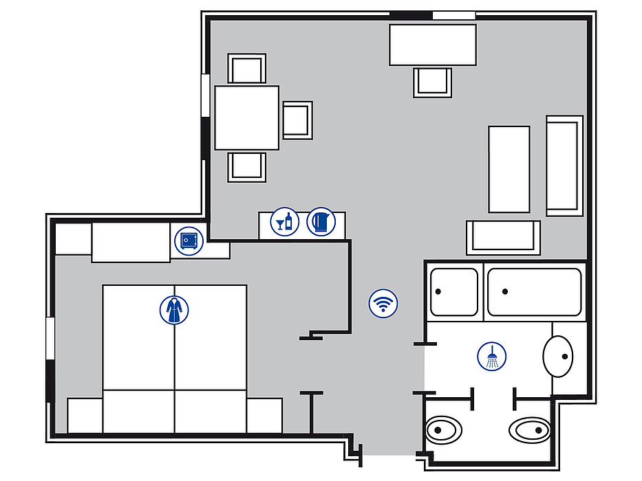 Room floor plan Superior Corner room in the Maritim Hotel Bremen