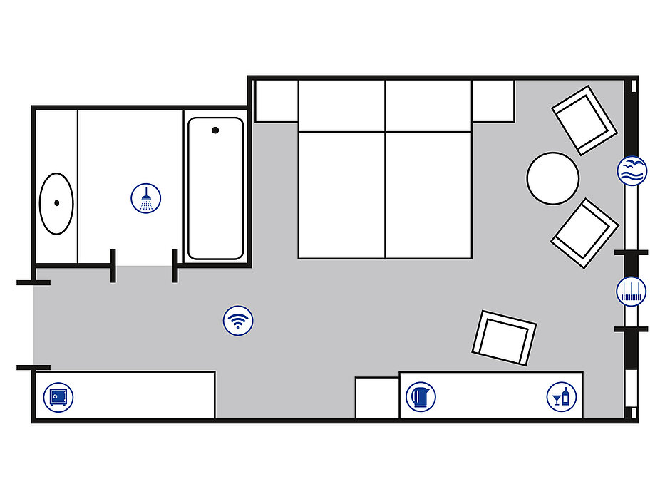 Room floor plan Superior room in the Maritim Hotel Bellevue Kiel