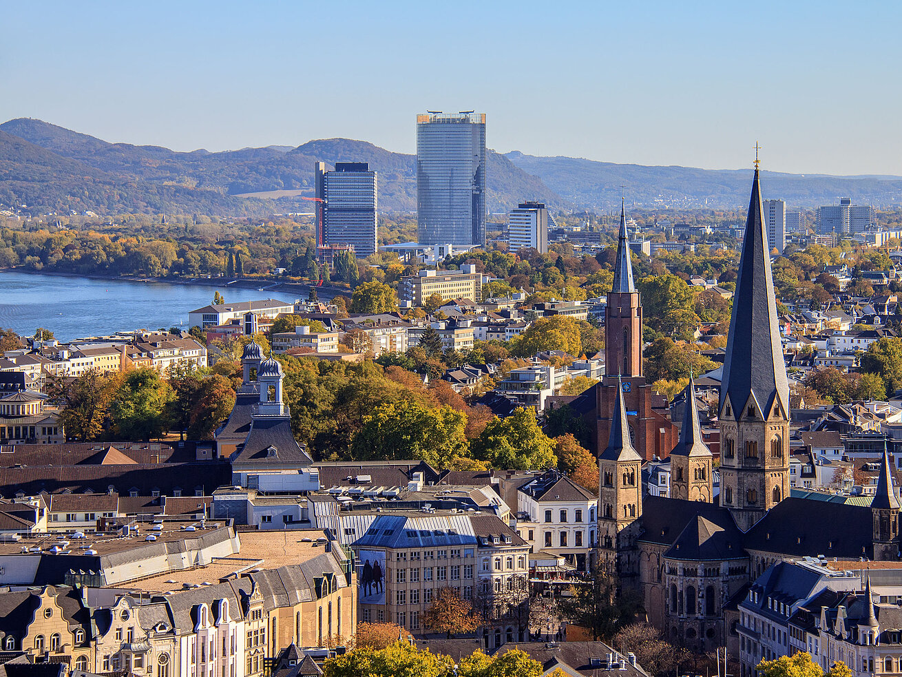 City view of Bonn with Bonn Minster and the Rhine in the background