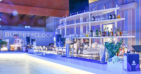 Modern illuminated bar at the Maritim Resort Calabria in the evening